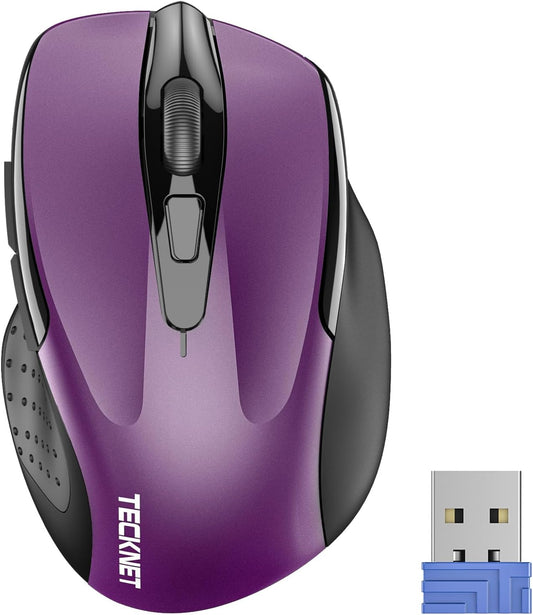 TECKNET Wireless Mouse, 2.4G Ergonomic Optical Mouse, Computer Mouse for Laptop, PC, Computer, Chromebook, Notebook, 6 Buttons (Purple)