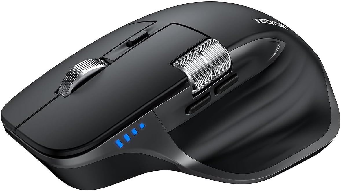 TECKNET Wireless Mouse, Bluetooth Mouse (BT5.3/5.0 & 2.4G) Rechargeable Ergonomic Optical Mouse with 6 Adjustable DPI, Side Scroll (Black)