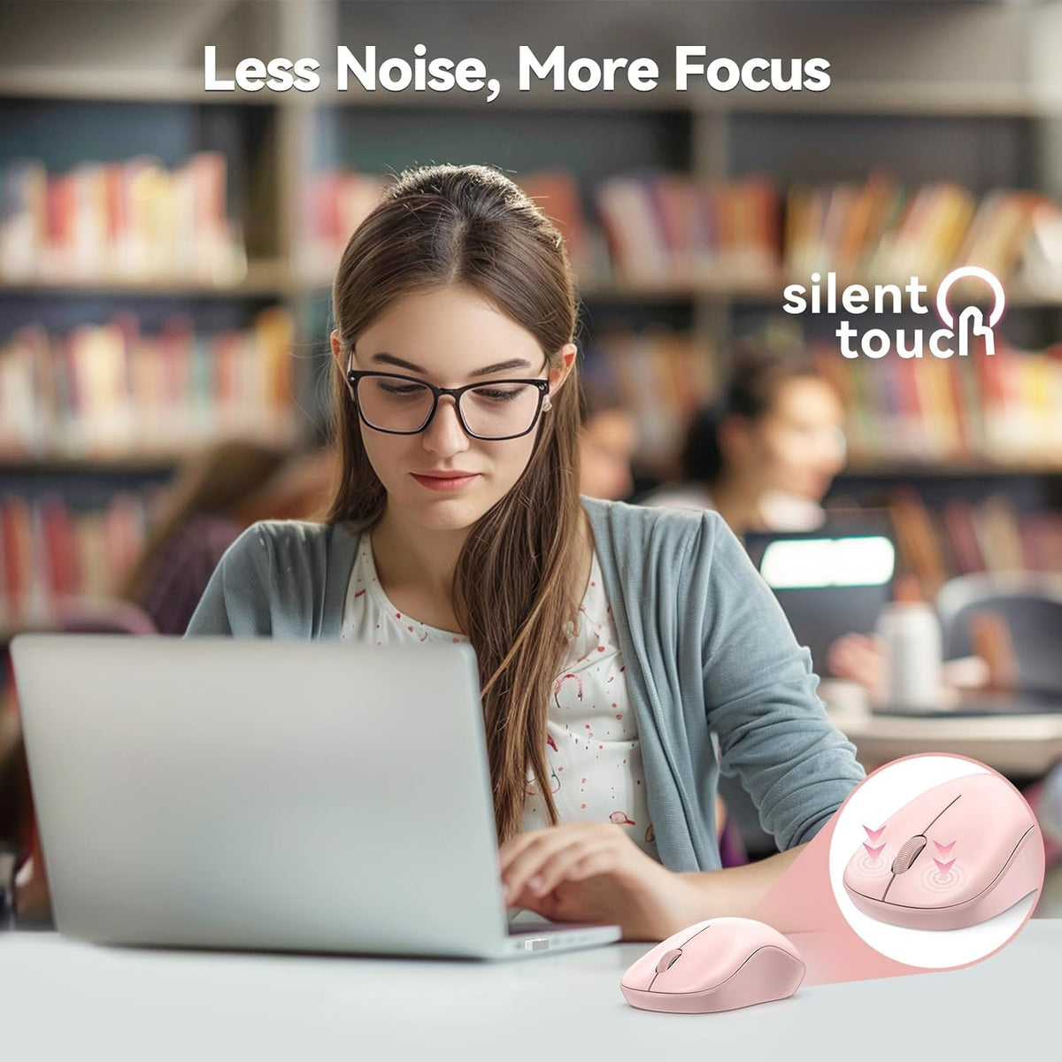 TECKNET Wireless Mouse for Laptop, 2.4G Silent Computer Mouse Quiet Click with 5 DPI Levels, Contoured Grip (Pink)