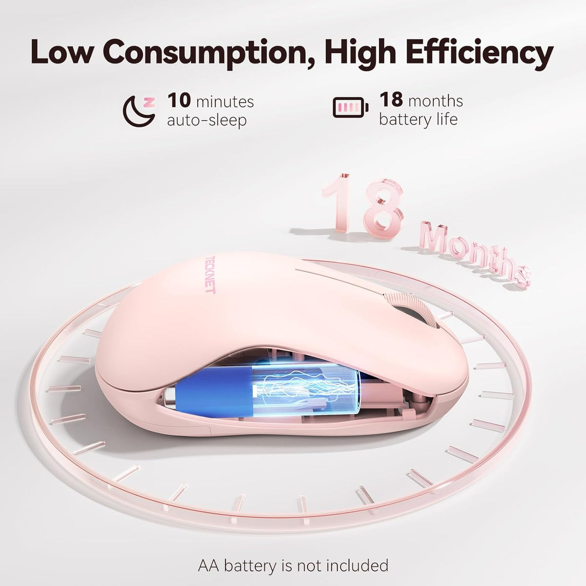 TECKNET Wireless Mouse for Laptop, 2.4G Silent Computer Mouse Quiet Click with 5 DPI Levels, Contoured Grip (Pink)