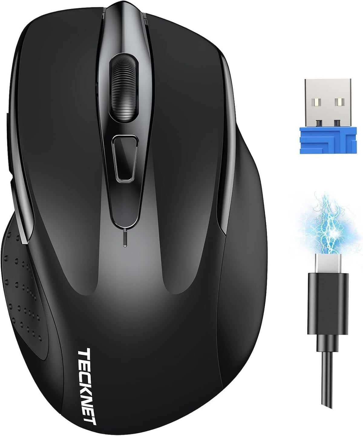 TECKNET Wireless Mouse Rechargeable, 2.4G USB-A Silent Mouse, Quiet Click, 6 Adjustable 4800 DPI, Cordless Computer Mice (Black)