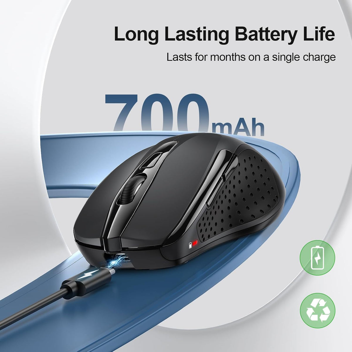 TECKNET Wireless Mouse Rechargeable, 2.4G USB-A Silent Mouse, Quiet Click, 6 Adjustable 4800 DPI, Cordless Computer Mice (Black)