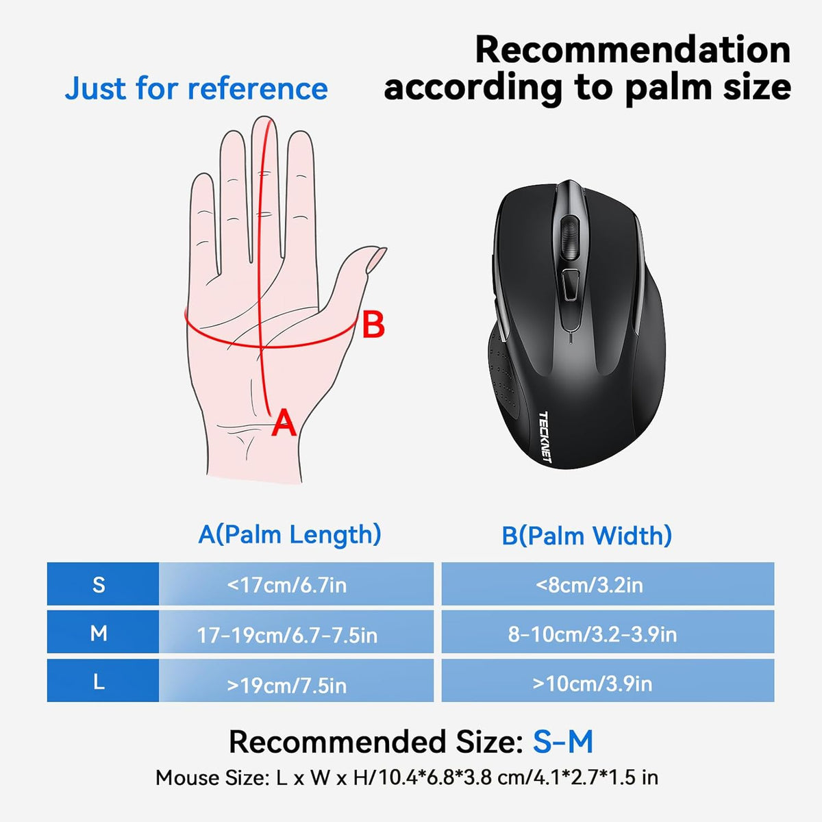 TECKNET Wireless Mouse Rechargeable, 2.4G USB-A Silent Mouse, Quiet Click, 6 Adjustable 4800 DPI, Cordless Computer Mice (Black)