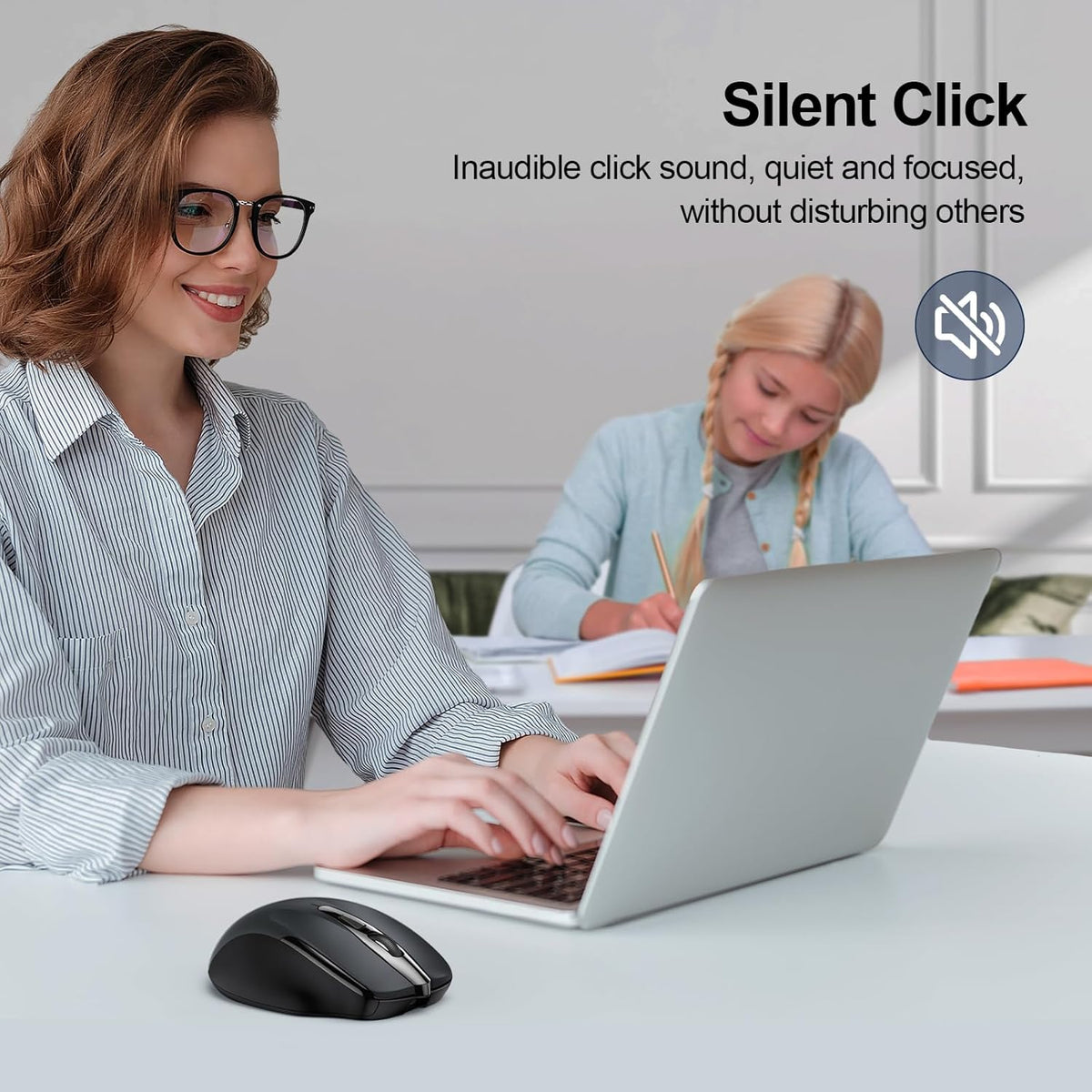 TECKNET Wireless Mouse Rechargeable, 2.4G USB-A Silent Mouse, Quiet Click, 6 Adjustable 4800 DPI, Cordless Computer Mice (Black)