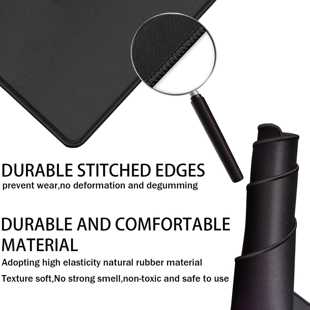 TEDNETGO Large Gaming Mouse Pad, Waterproof Extra Large Big Mouse Pad with Stitched Edge, XXL Non-Slip Black Computer Long Mousepad Desk Mat