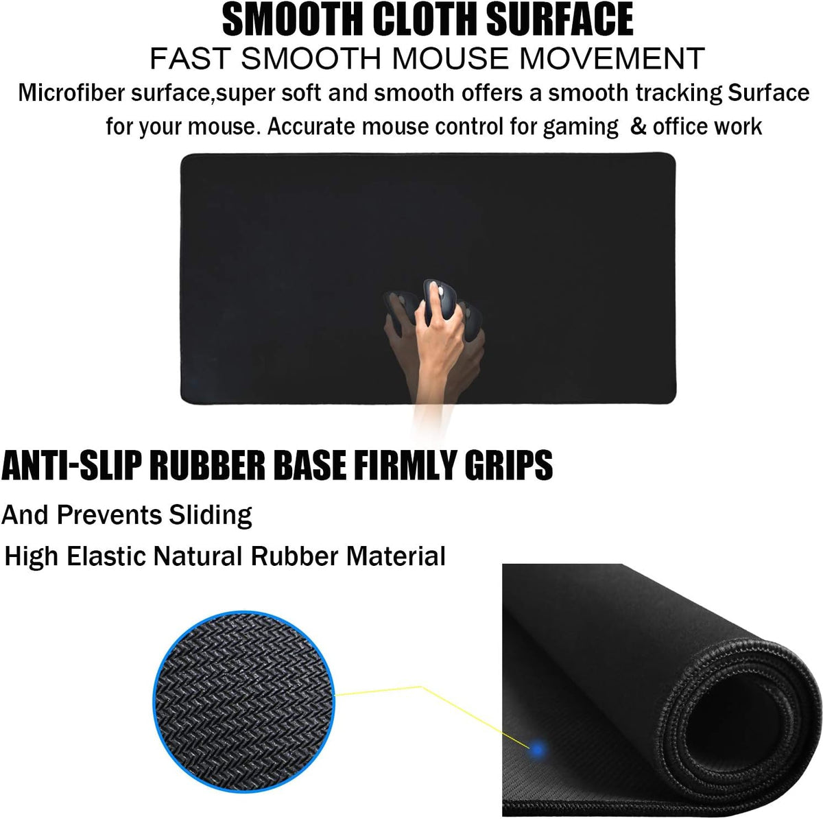 TEDNETGO Large Gaming Mouse Pad, Waterproof Extra Large Big Mouse Pad with Stitched Edge, XXL Non-Slip Black Computer Long Mousepad Desk Mat
