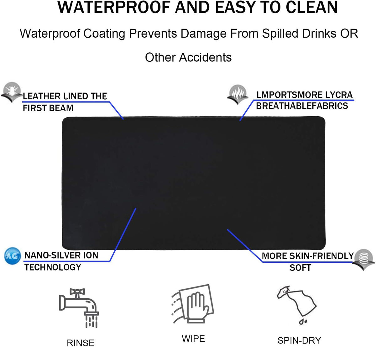 TEDNETGO Large Gaming Mouse Pad, Waterproof Extra Large Big Mouse Pad with Stitched Edge, XXL Non-Slip Black Computer Long Mousepad Desk Mat