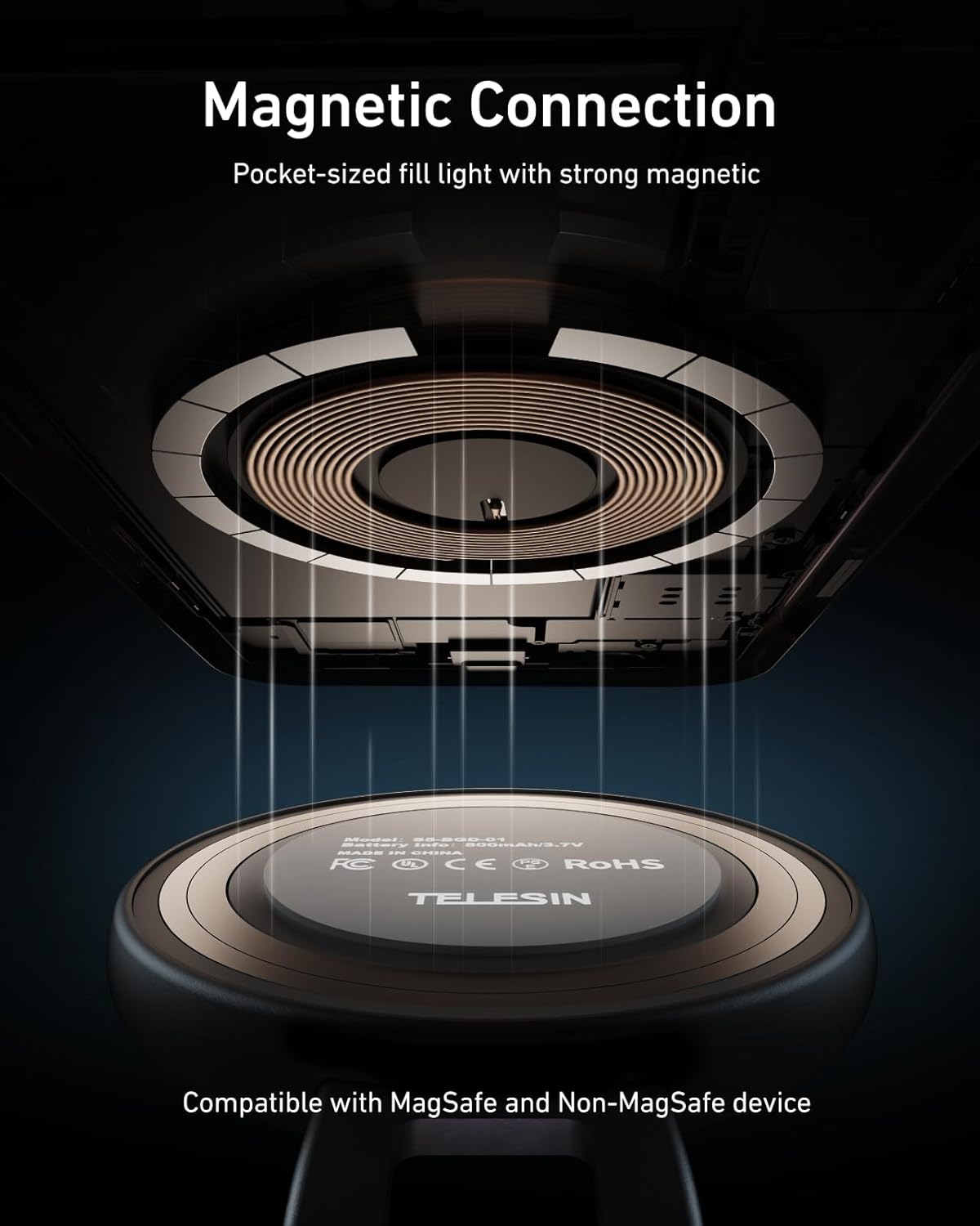 TELESIN C03 Magnetic Selfie Light, Phone Light Compatible with iPhone Magsafe, CRI97 360° LED Selfie Ring Fill Light with Mirror