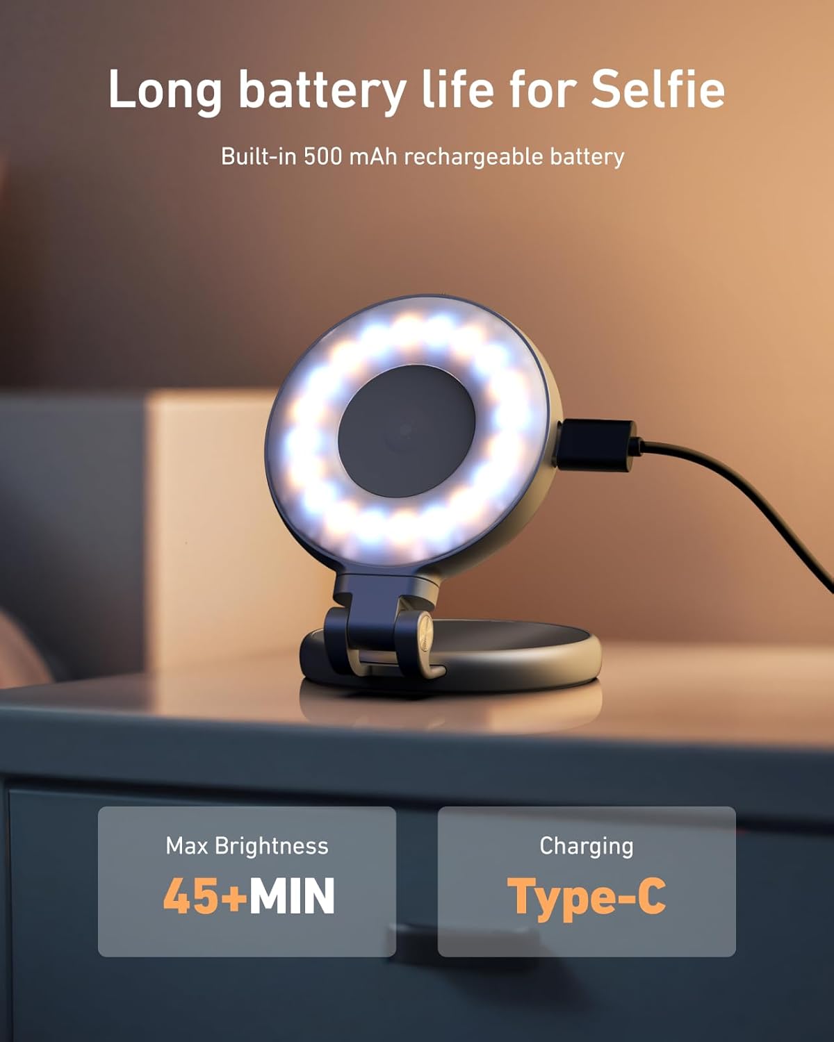 TELESIN C03 Magnetic Selfie Light, Phone Light Compatible with iPhone Magsafe, CRI97 360° LED Selfie Ring Fill Light with Mirror