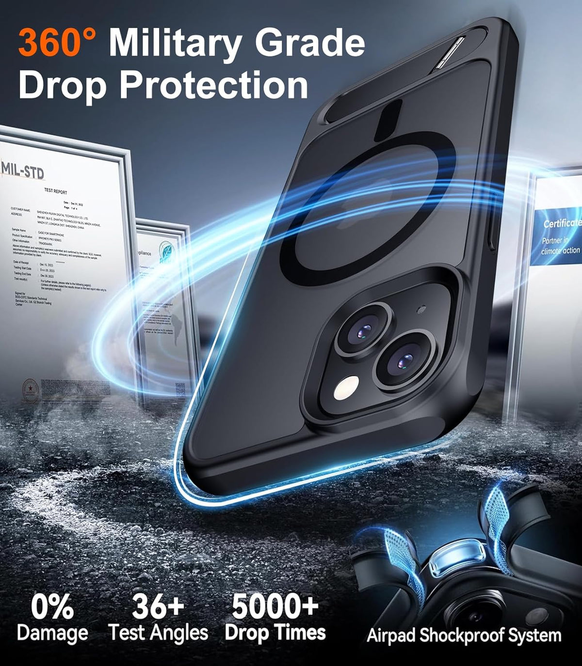 Temdan Compatible with iPhone 14 Case/iPhone 13 Case, Built-in Invisible Kickstand, Compatible with MagSafe, Shockproof