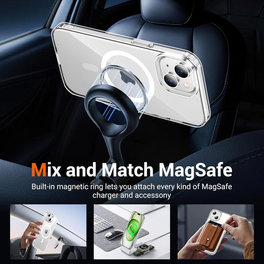 Temdan for iPhone 15 Case & iPhone 14 & iPhone 13 Case Clear with Screen Protector, Compatible with Magsafe, Anti-Yellowing, Drop Protection