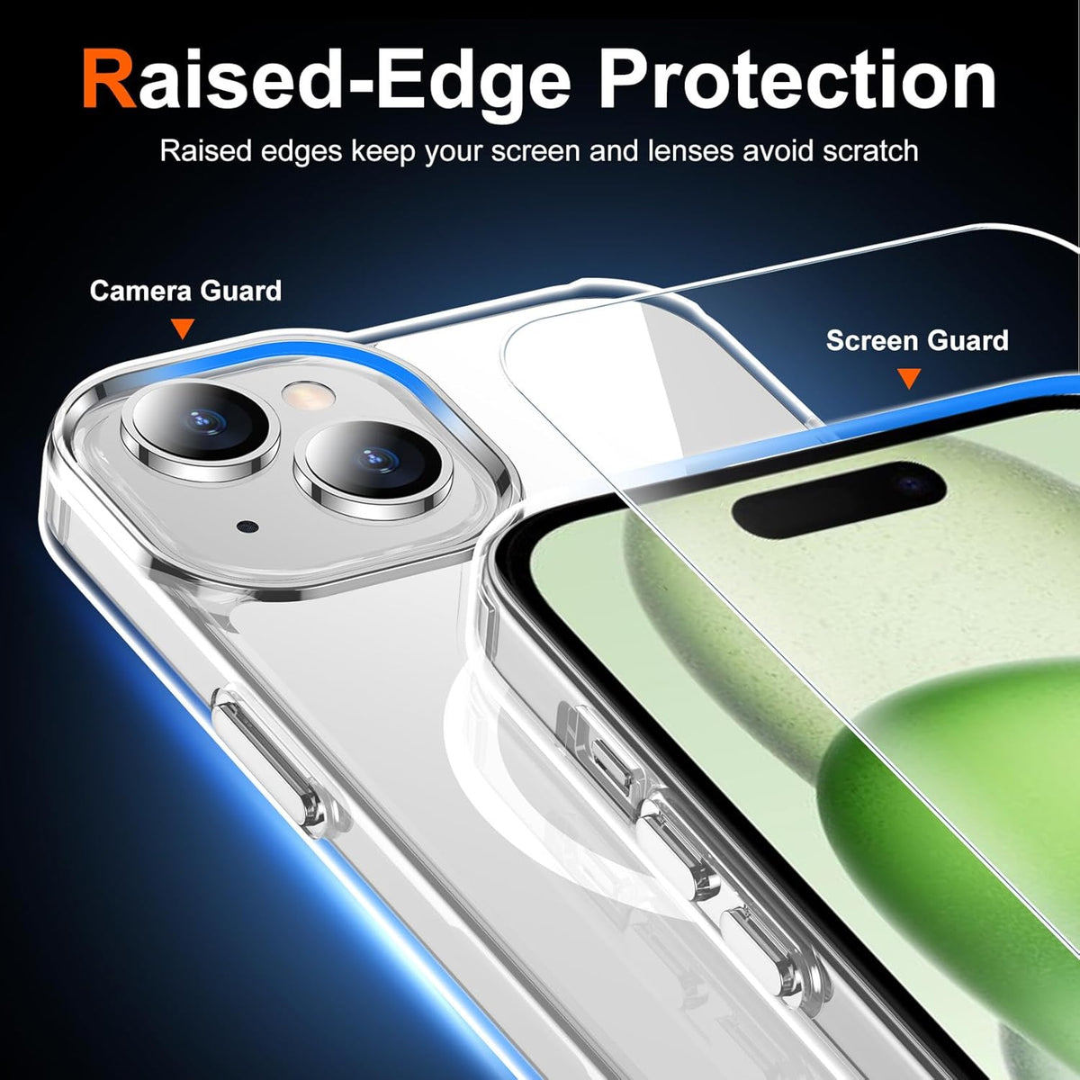 Temdan for iPhone 15 Case & iPhone 14 & iPhone 13 Case Clear with Screen Protector, Compatible with Magsafe, Anti-Yellowing, Drop Protection