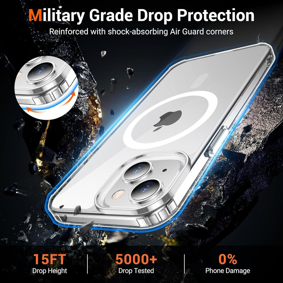 Temdan for iPhone 15 Case & iPhone 14 & iPhone 13 Case Clear with Screen Protector, Compatible with Magsafe, Anti-Yellowing, Drop Protection