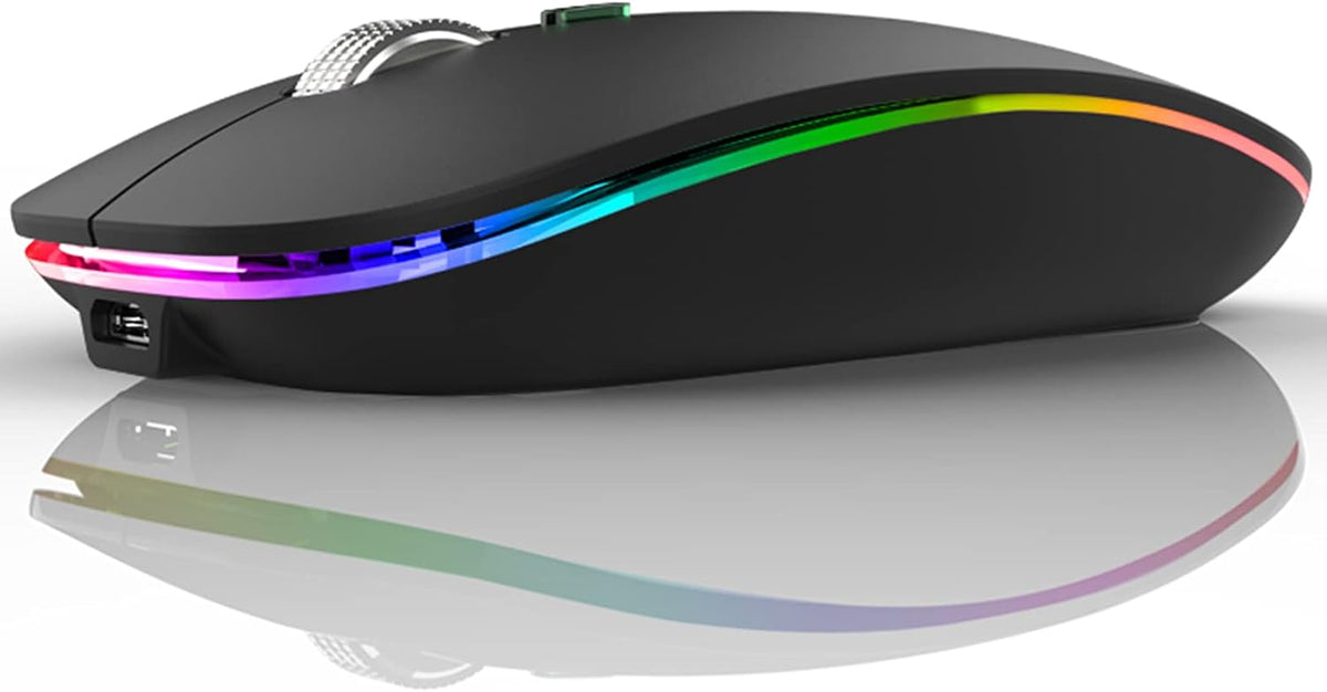 TENMOS Wireless Bluetooth Mouse, LED Slim (Bluetooth 5.1/5.0 + USB) 2.4GHz Rechargeable Silent Bluetooth Wireless Mouse (Matte Black)