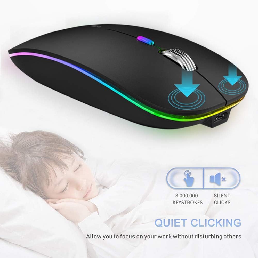TENMOS Wireless Bluetooth Mouse, LED Slim (Bluetooth 5.1/5.0 + USB) 2.4GHz Rechargeable Silent Bluetooth Wireless Mouse (Matte Black)