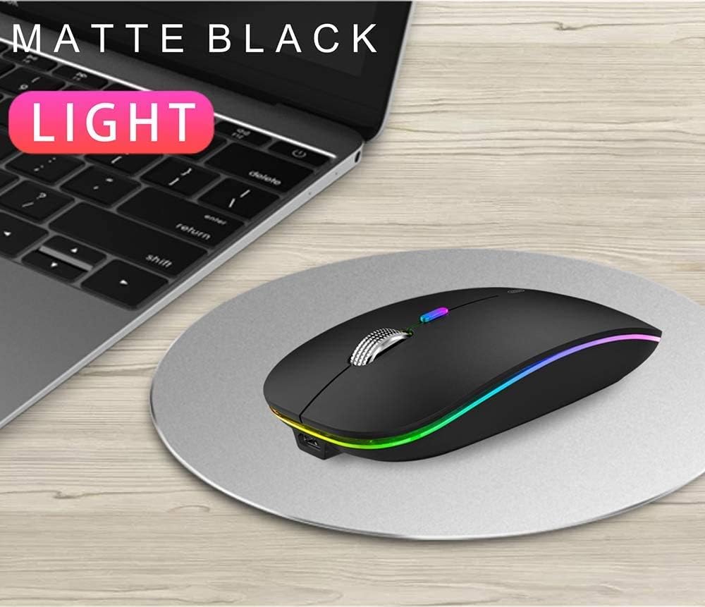 TENMOS Wireless Bluetooth Mouse, LED Slim (Bluetooth 5.1/5.0 + USB) 2.4GHz Rechargeable Silent Bluetooth Wireless Mouse (Matte Black)