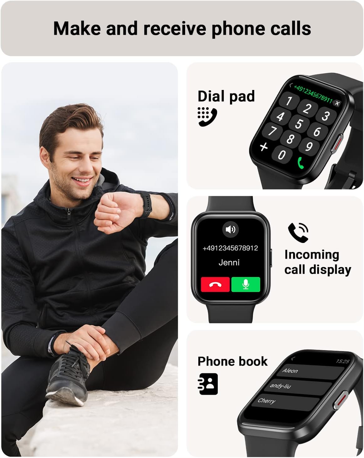 Tensky Smart Watch for Men/Women Android & iPhone, Alexa Built-in, 1.8" Touch Screen Fitness Tracker with Answer/Make Calls