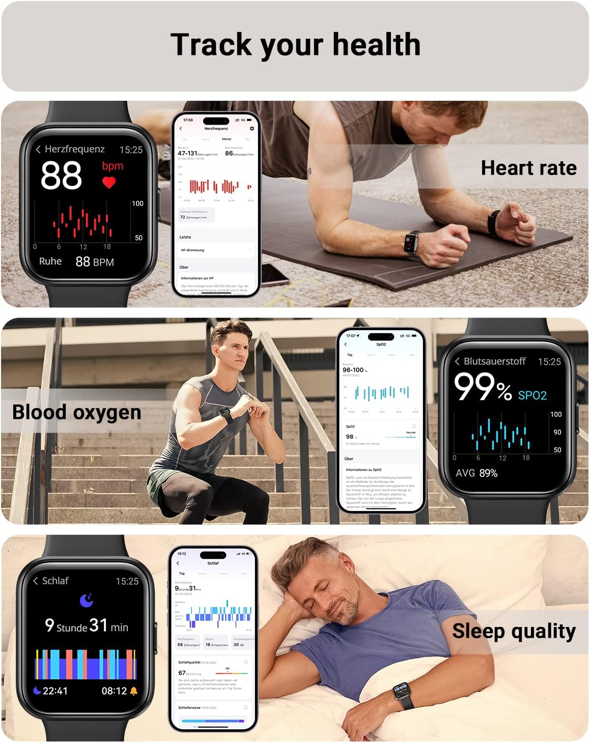 Tensky Smart Watch for Men/Women Android & iPhone, Alexa Built-in, 1.8" Touch Screen Fitness Tracker with Answer/Make Calls
