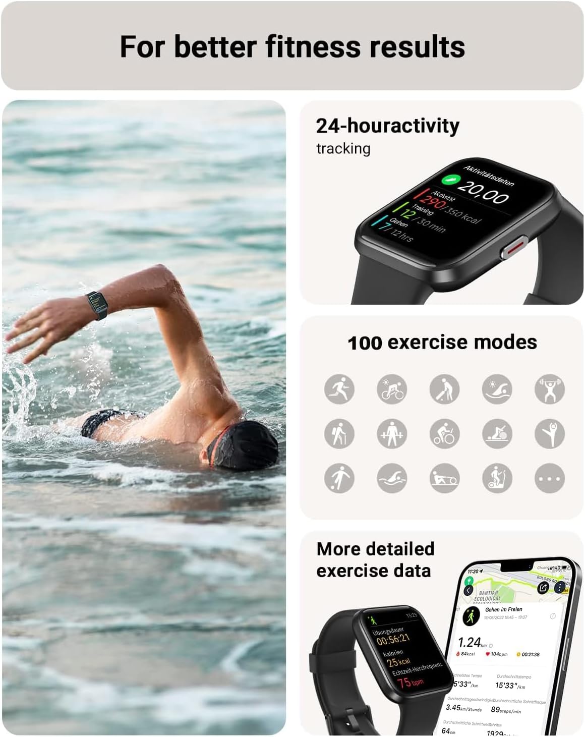 Tensky Smart Watch for Men/Women Android & iPhone, Alexa Built-in, 1.8" Touch Screen Fitness Tracker with Answer/Make Calls