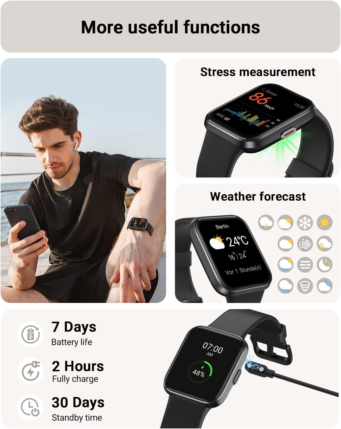 Tensky Smart Watch for Men/Women Android & iPhone, Alexa Built-in, 1.8" Touch Screen Fitness Tracker with Answer/Make Calls