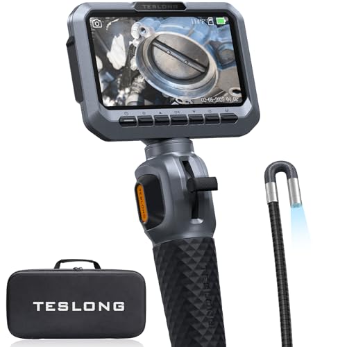 Teslong Two-Way Articulating Borescope, 5.5mm Slim Probe, 5.0'' Industrial Endoscope with Light, 5FT Flexible Snake Scope for Automotive