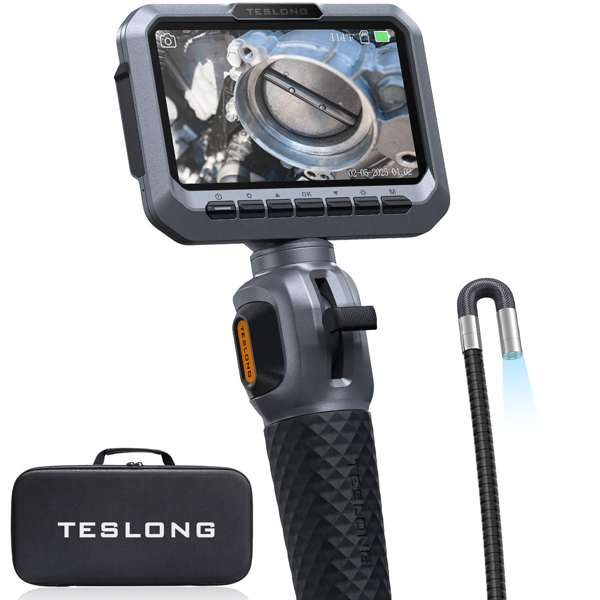 Teslong Two-Way Articulating Borescope, 5.5mm Slim Probe, 5.0'' Industrial Endoscope with Light, 5FT Flexible Snake Scope for Automotive