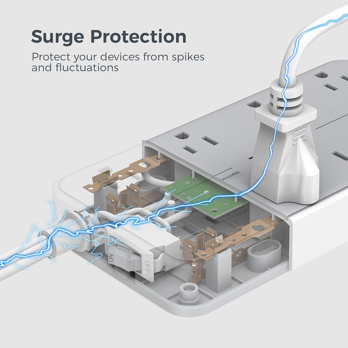 TESSAN Power Strip Surge Protector, Flat Plug Extension Cord with 8 Outlets 3 USB Charger(1 USB C), 1080 Joules Protection