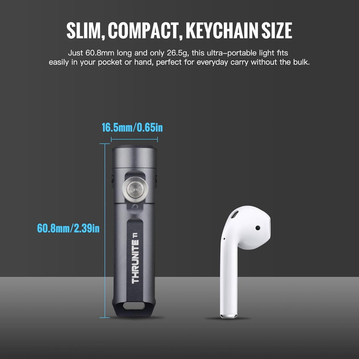 ThruNite Ti Mini Keychain Flashlight, USB-C Rechargeable EDC Pocket Light, Bright 650 Lumens Small Keychain Gadget for Camping (Grey Cool White)