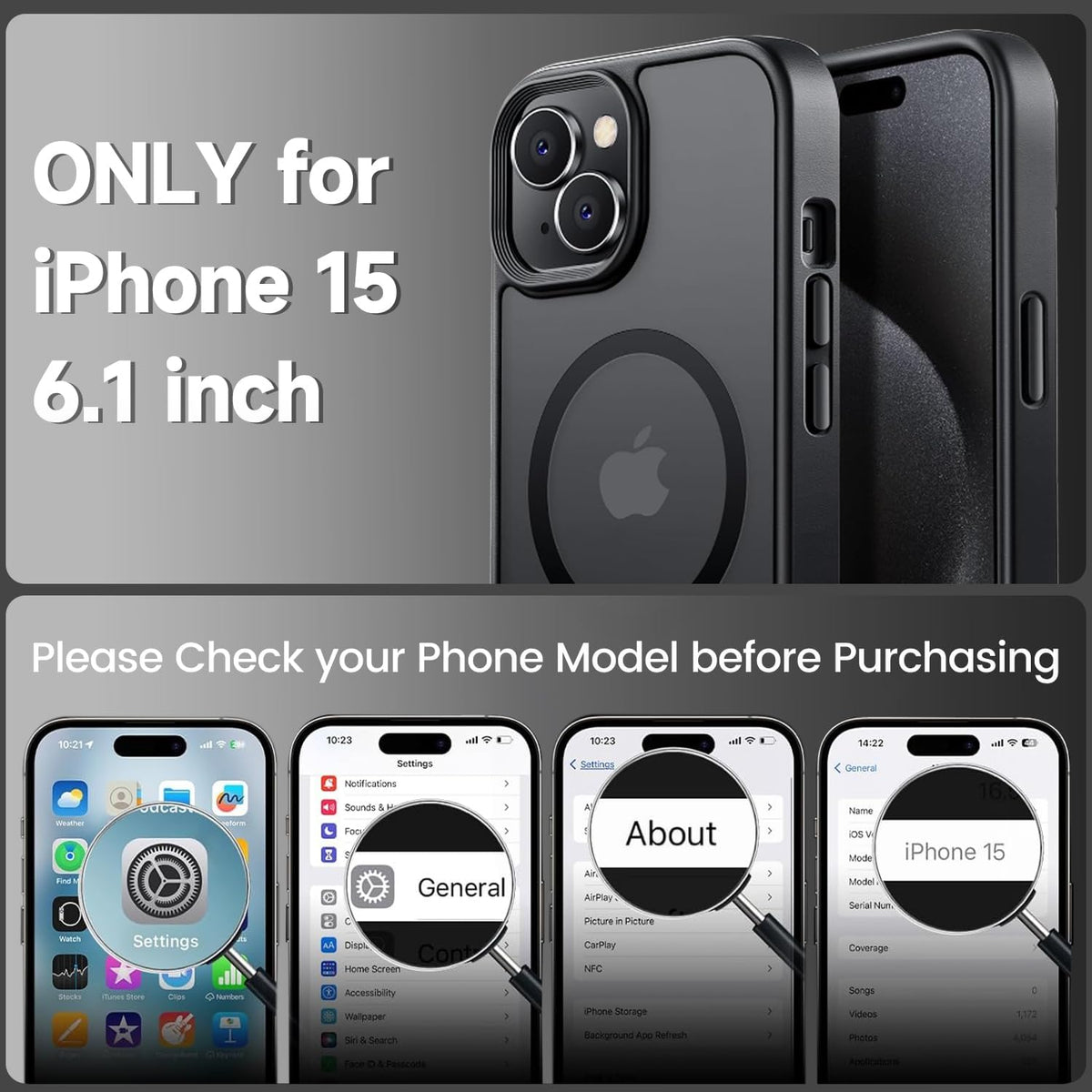 Tigowos Magnetic for iPhone 15 Case Drop Resistant Matte Skin Feeling Back Cover Shockproof Slim Fit for iPhone 15 Phone Case,Matte Black