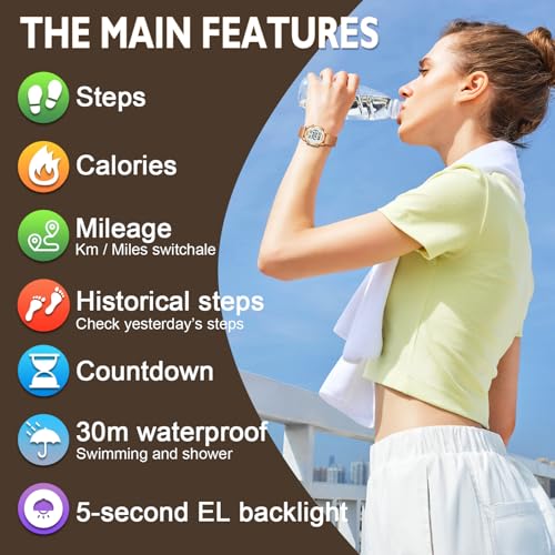 TIMEURE Pedometer Watch for Women, Step Counter Watch, No App or Charging | No App No Charging, with step, calorie and distance tracking