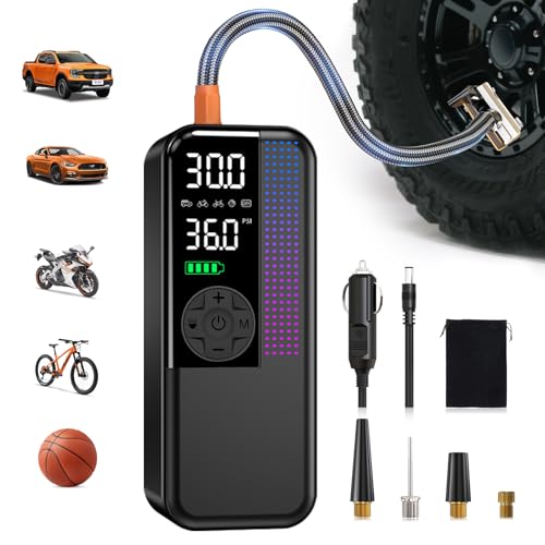 Tire Inflator Portable Air Compressor, 150 PSI Cordless Air Pump, Dual Power 6000mAh, 12V DC Car Plug, Fast Inflation 24L/Min, Auto Shut-Off