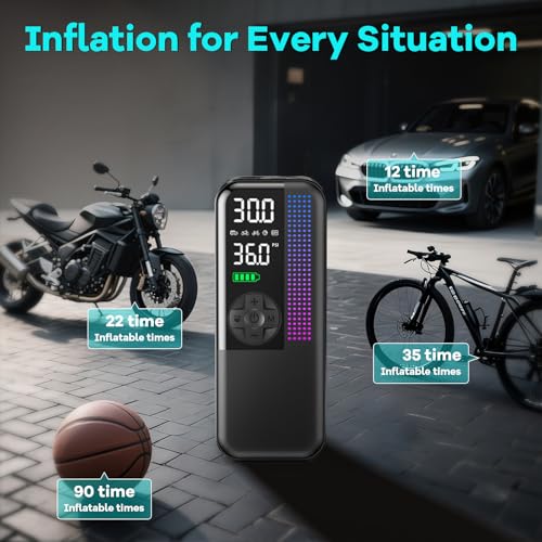Tire Inflator Portable Air Compressor, 150 PSI Cordless Air Pump, Dual Power 6000mAh, 12V DC Car Plug, Fast Inflation 24L/Min, Auto Shut-Off