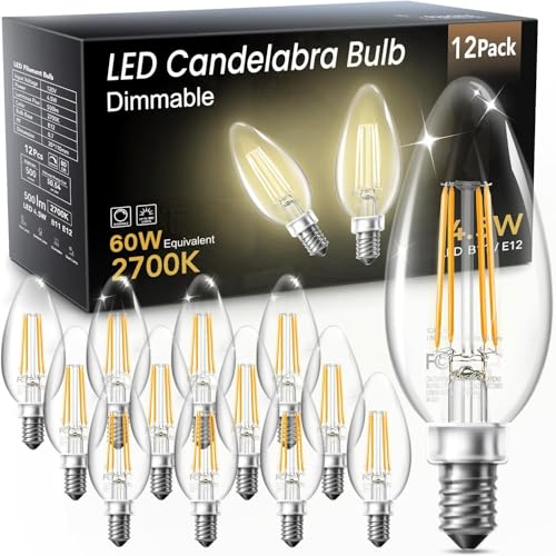 TJOY LED Candelabra Bulbs Dimmable, 60W Equivalent Chandelier Light Bulb, E12 Small Base, 4.5W 2700K Soft Warm White (12Pack)
