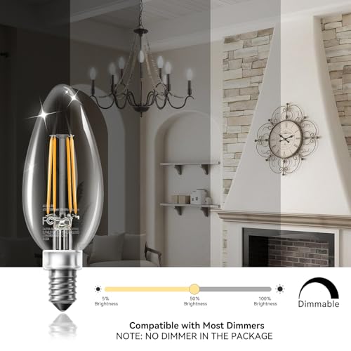 TJOY LED Candelabra Bulbs Dimmable, 60W Equivalent Chandelier Light Bulb, E12 Small Base, 4.5W 2700K Soft Warm White (12Pack)