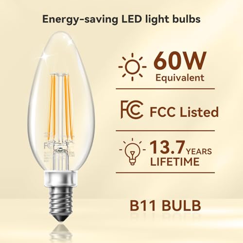 TJOY LED Candelabra Bulbs Dimmable, 60W Equivalent Chandelier Light Bulb, E12 Small Base, 4.5W 2700K Soft Warm White (12Pack)
