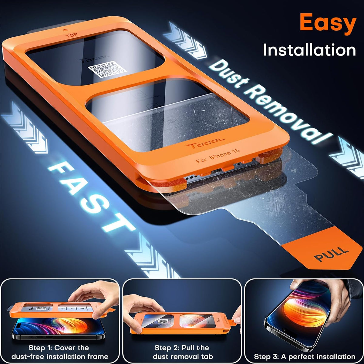 TOCOL for iPhone 15 Screen Protector, Shatterproof, HD Tempered Glass for iPhone 15 Full Coverage Screen Protector, Anti-Fingerprint