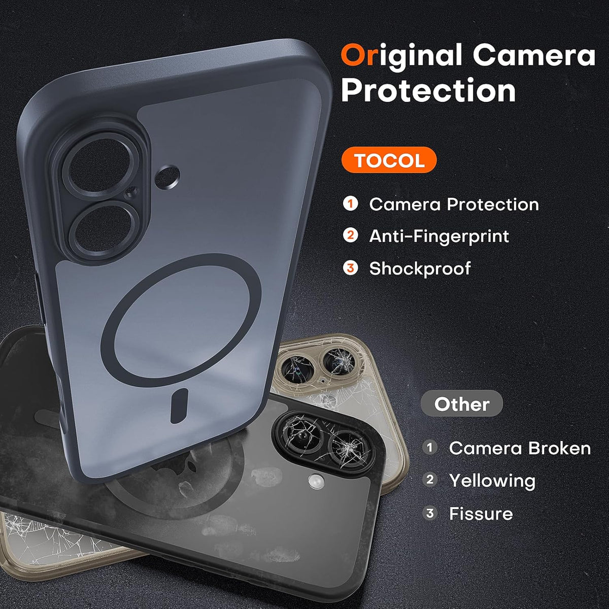 TOCOL Magnetic for iPhone 16 Case, Compatible with Magsafe, Upgraded Full Camera Protection, Drop Protection