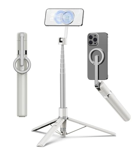TONEOF 68" Magnetic Selfie Stick Tripod with Aluminum Strong Magnetic Holder for Magsafe, 360° Rotatable Travel Phone Tripod Stand (Beige Gray)
