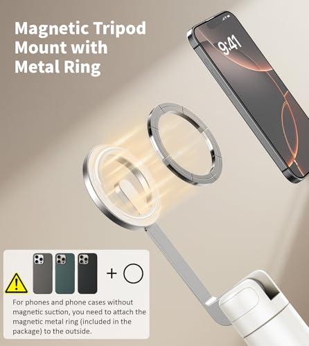 TONEOF 68" Magnetic Selfie Stick Tripod with Aluminum Strong Magnetic Holder for Magsafe, 360° Rotatable Travel Phone Tripod Stand (Beige Gray)