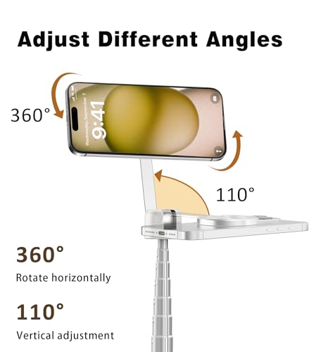 TONEOF 68" Magnetic Selfie Stick Tripod with Aluminum Strong Magnetic Holder for Magsafe, 360° Rotatable Travel Phone Tripod Stand (Beige Gray)