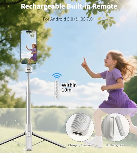 TONEOF 68" Magnetic Selfie Stick Tripod with Aluminum Strong Magnetic Holder for Magsafe, 360° Rotatable Travel Phone Tripod Stand (Beige Gray)