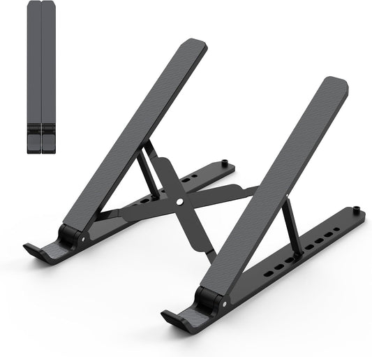 Tonmom Laptop Stand for Desk, Adjustable Laptop Riser ABS+Silicone Foldable Portable Notebook Holder, Ventilated Cooling Notebook Mount Computer Stand