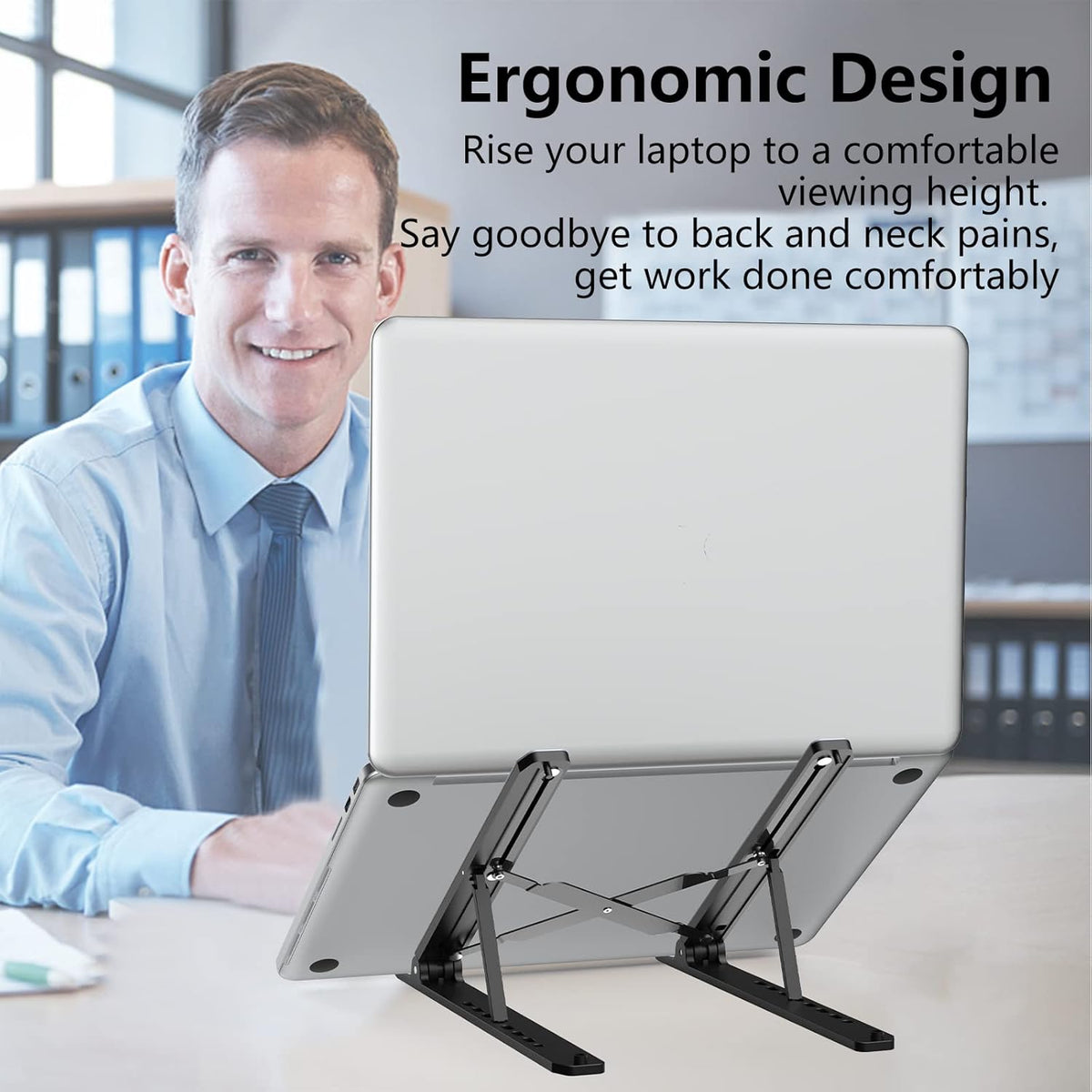 Tonmom Laptop Stand for Desk, Adjustable Laptop Riser ABS+Silicone Foldable Portable Notebook Holder, Ventilated Cooling Notebook Mount Computer Stand