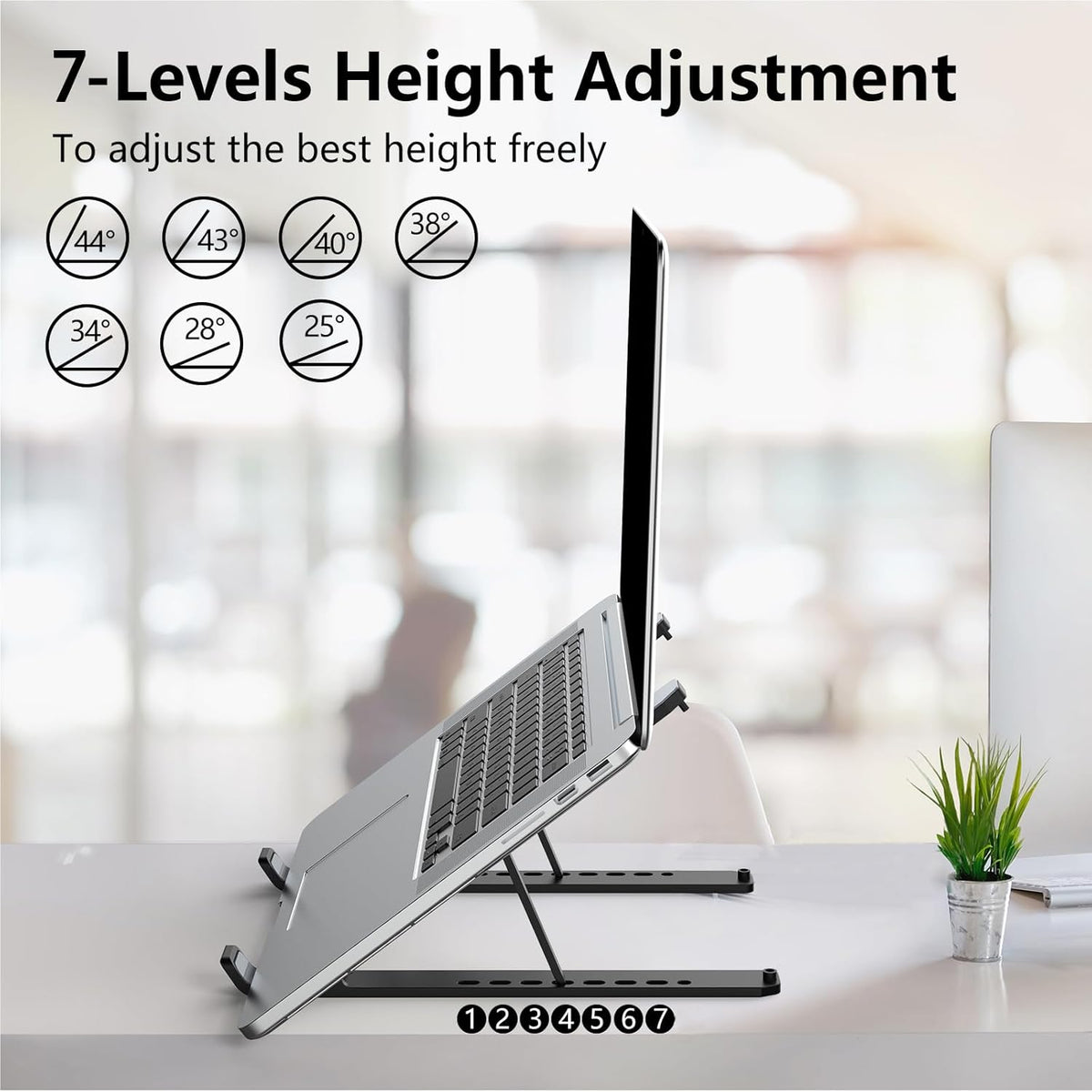 Tonmom Laptop Stand for Desk, Adjustable Laptop Riser ABS+Silicone Foldable Portable Notebook Holder, Ventilated Cooling Notebook Mount Computer Stand