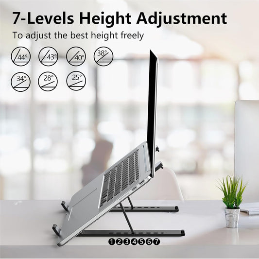 Tonmom Laptop Stand for Desk, Adjustable Laptop Riser ABS+Silicone Foldable Portable Notebook Holder, Ventilated Cooling Notebook Mount Computer Stand