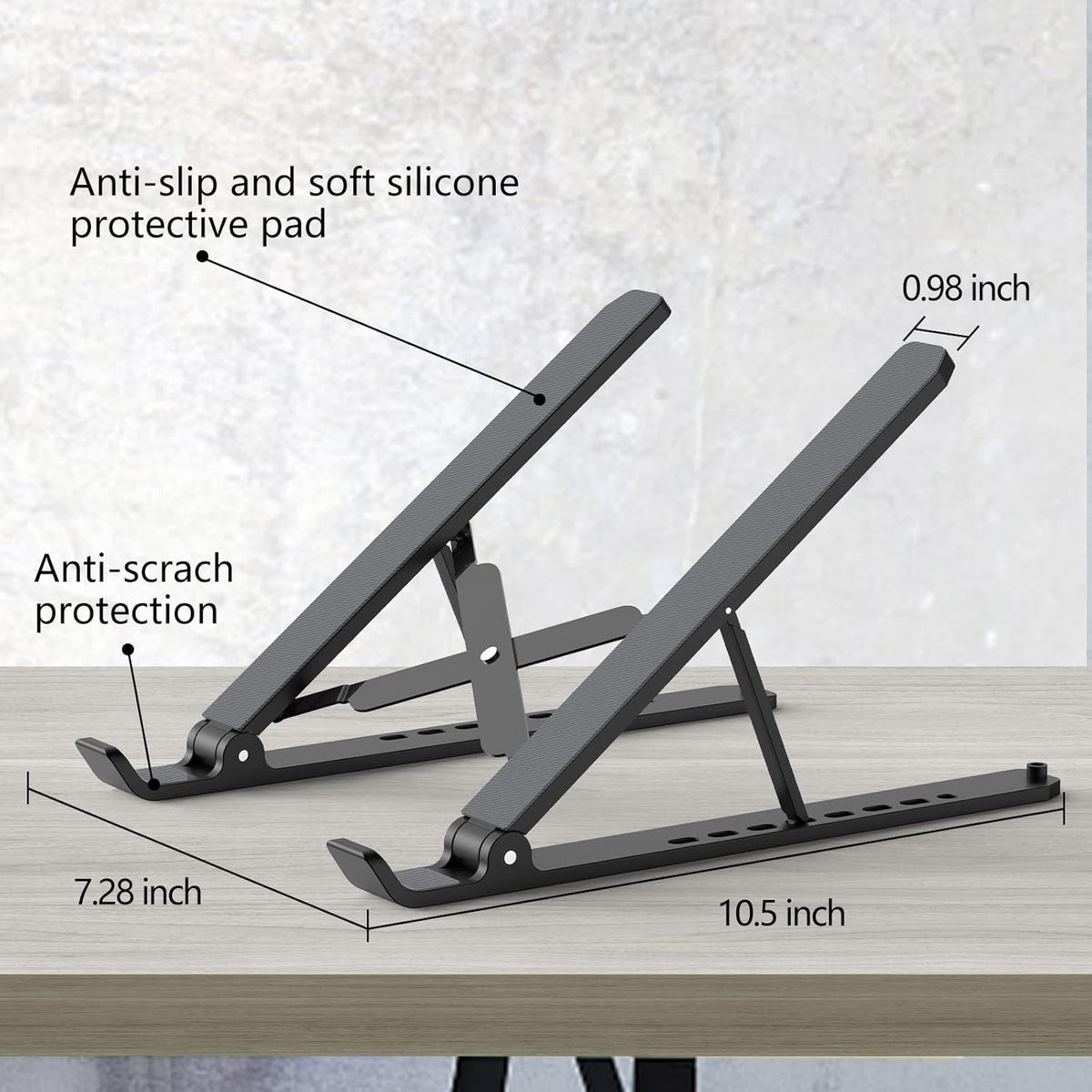 Tonmom Laptop Stand for Desk, Adjustable Laptop Riser ABS+Silicone Foldable Portable Notebook Holder, Ventilated Cooling Notebook Mount Computer Stand