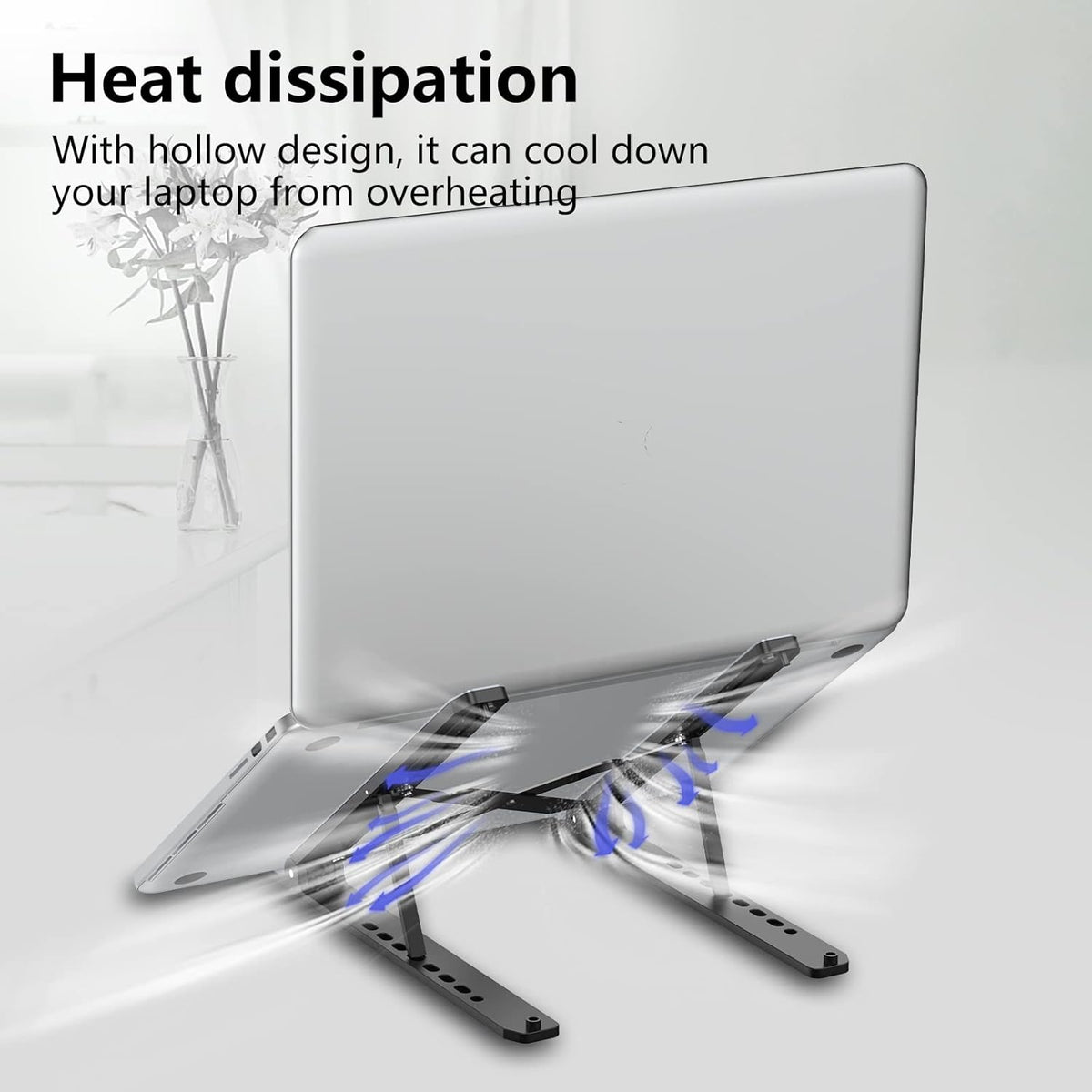 Tonmom Laptop Stand for Desk, Adjustable Laptop Riser ABS+Silicone Foldable Portable Notebook Holder, Ventilated Cooling Notebook Mount Computer Stand