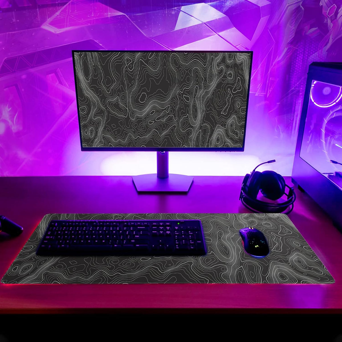 Topographic Contour Extended Big Mouse Pad Large, Gaming Mouse Pad Desk Pad, 27.6x11.8 Inch Long Computer Keyboard Mouse Mat Mousepad