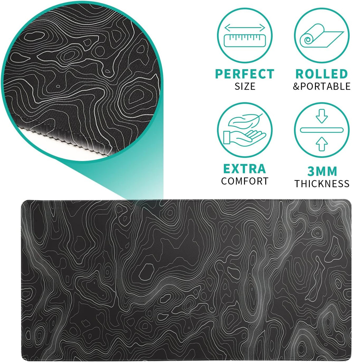 Topographic Contour Extended Big Mouse Pad Large, Gaming Mouse Pad Desk Pad, 27.6x11.8 Inch Long Computer Keyboard Mouse Mat Mousepad
