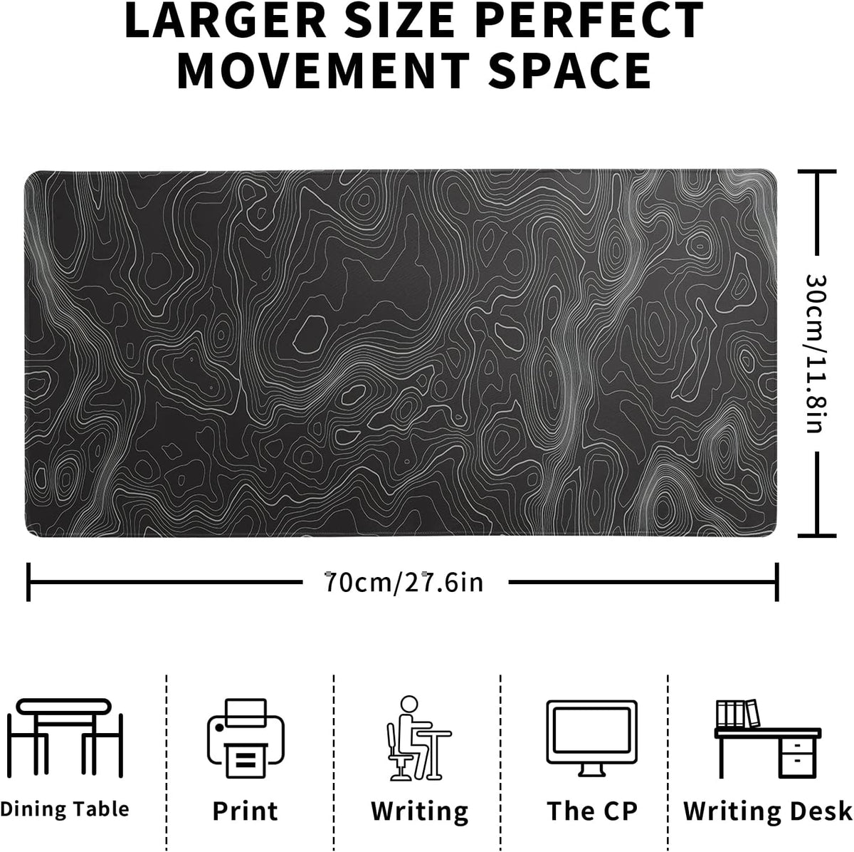Topographic Contour Extended Big Mouse Pad Large, Gaming Mouse Pad Desk Pad, 27.6x11.8 Inch Long Computer Keyboard Mouse Mat Mousepad